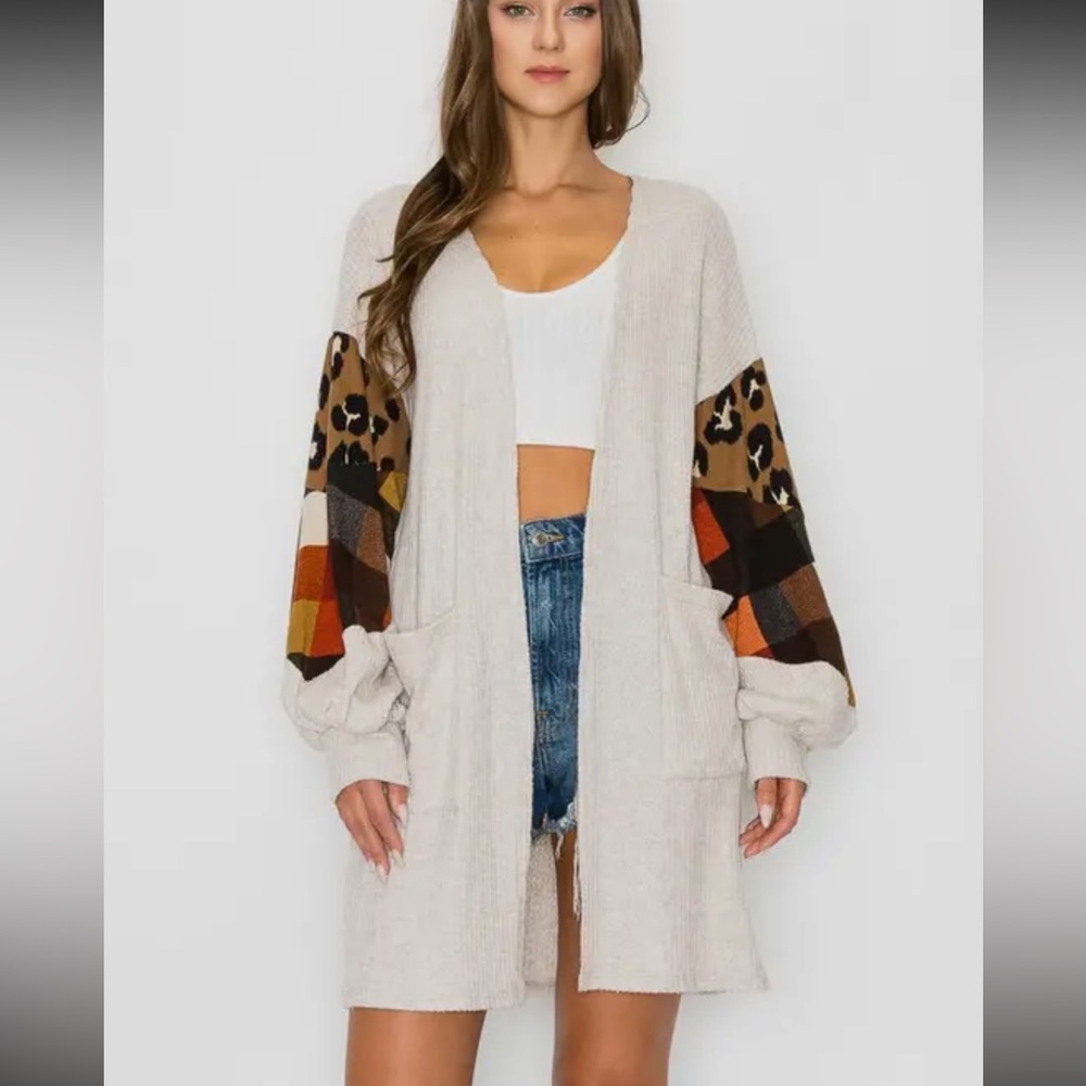 Ribbed open front cardigan with pockets - Picture 14 of 15